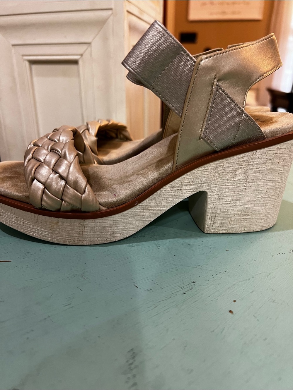 Pierre Dumas Metallic Braided Strap Sandal in Champagne - Picture 3 of 3